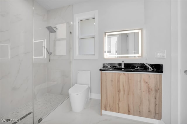1027 NW 40th Pl, Cape Coral, FL 33993 - bathroom with toilet, vanity, marble finish floor, and a marble finish shower