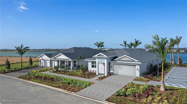 ranch-style house with a water view