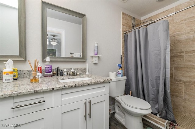 bathroom with vanity, toilet, and walk in shower