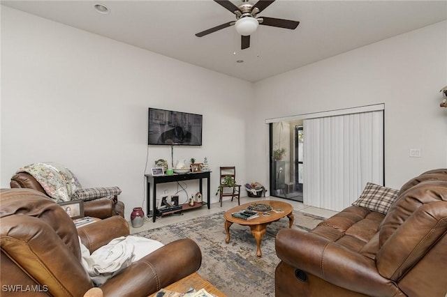 living room featuring ceiling fan