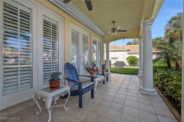 view of patio featuring a porch and ceiling fan