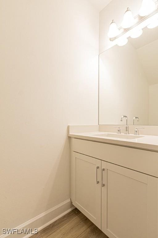 bathroom with hardwood / wood-style floors and vanity