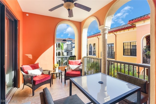 balcony with ceiling fan