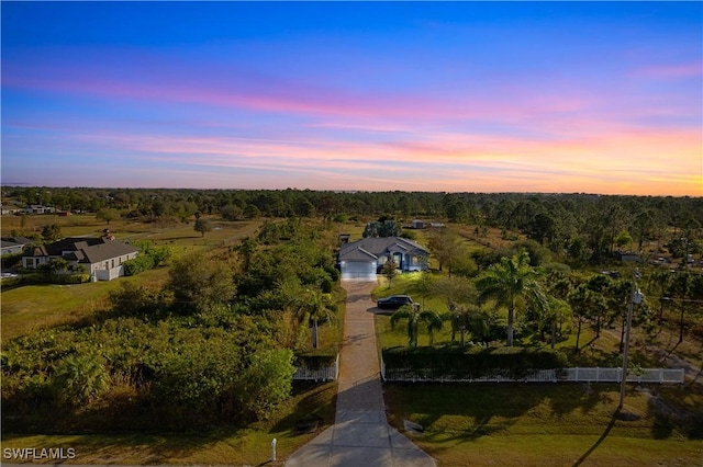 view of aerial view at dusk