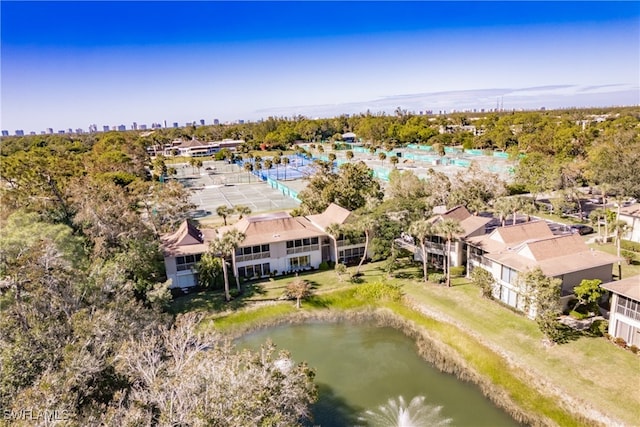 bird's eye view featuring a water view