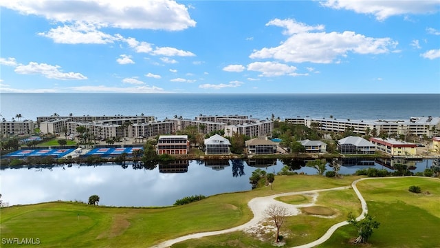 bird's eye view featuring a water view