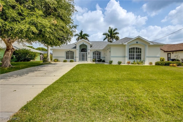 ranch-style house with a front lawn