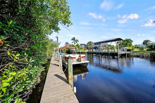 dock area with a water view