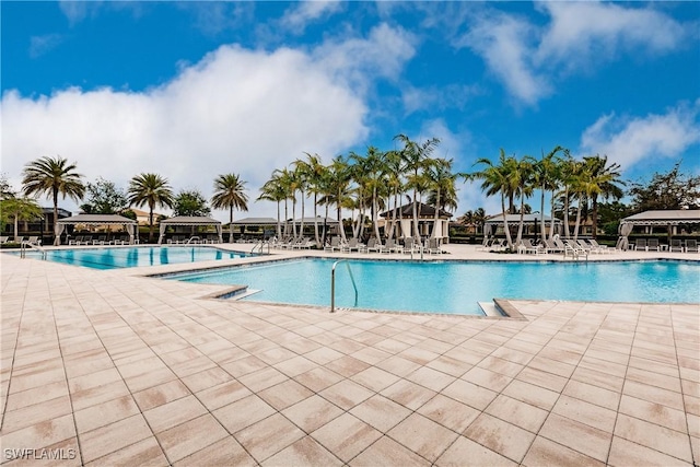 view of swimming pool with a patio area