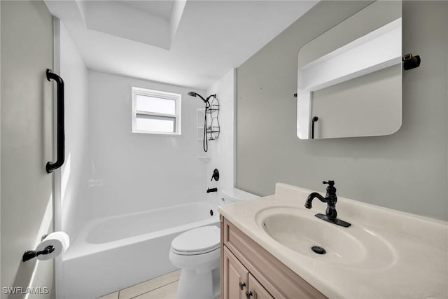 full bathroom featuring tile patterned floors, washtub / shower combination, vanity, and toilet