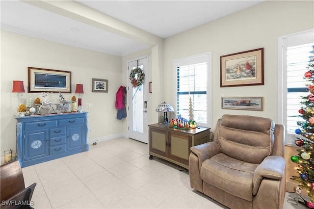 living area featuring light tile patterned floors