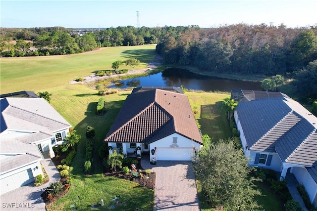 bird's eye view featuring a water view