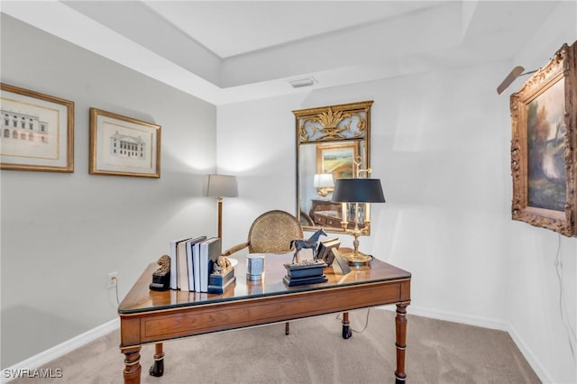 view of carpeted home office