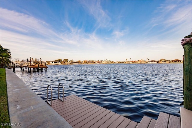 dock area with a water view