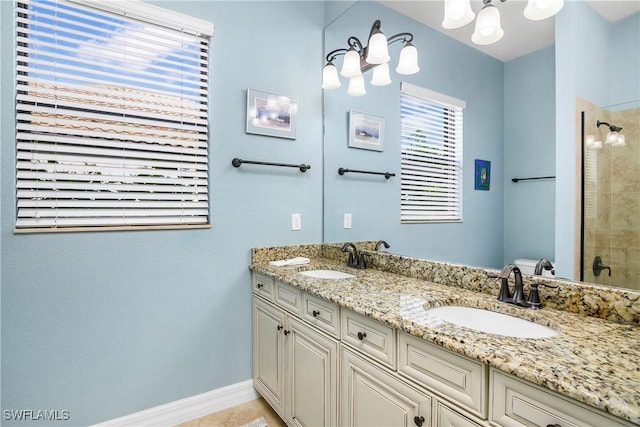 bathroom featuring vanity and walk in shower