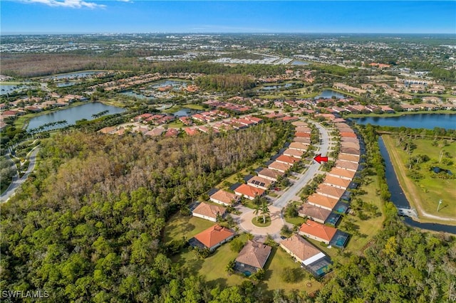 aerial view with a water view