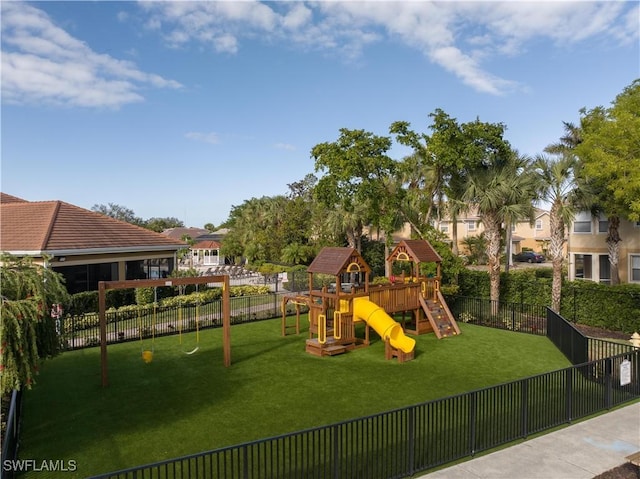 view of play area with a lawn