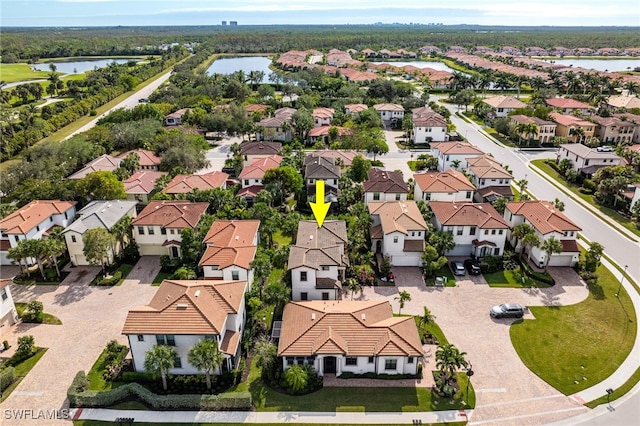 bird's eye view featuring a water view