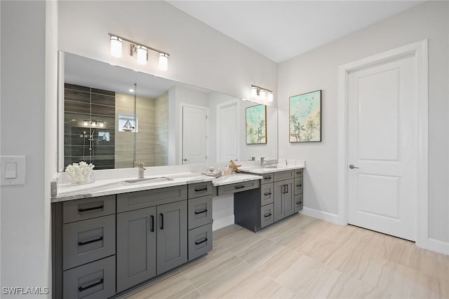 bathroom with vanity and an enclosed shower