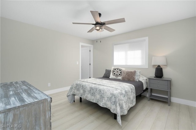 bedroom featuring ceiling fan and light hardwood / wood-style floors