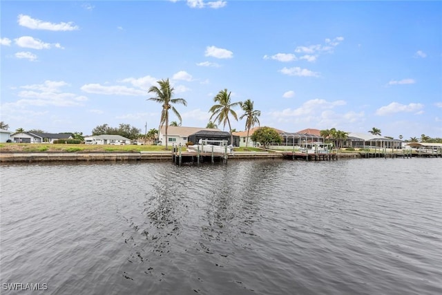 view of water feature with a boat dock