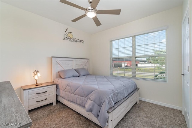 bedroom featuring carpet and ceiling fan