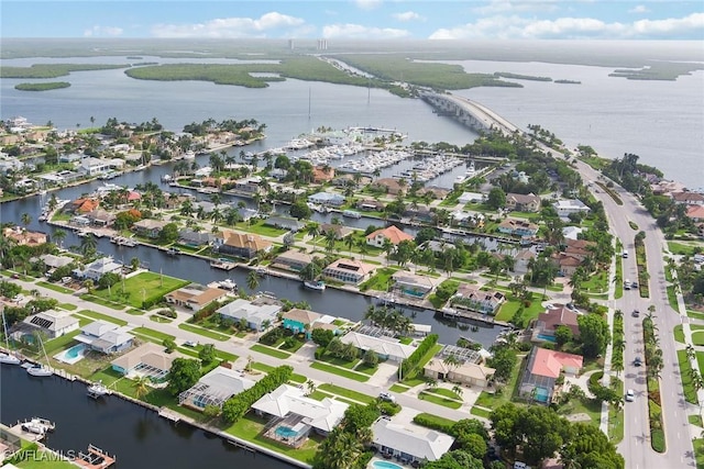 aerial view with a water view