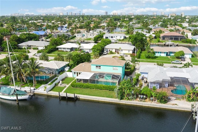 bird's eye view featuring a water view