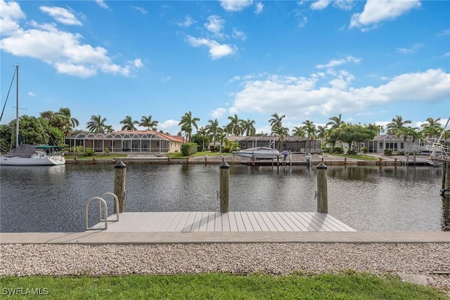 dock area with a water view