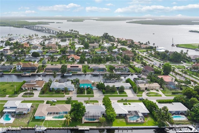 bird's eye view featuring a water view