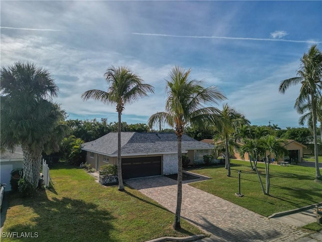 view of front of home with a garage and a front yard