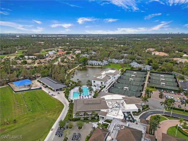 bird's eye view featuring a water view