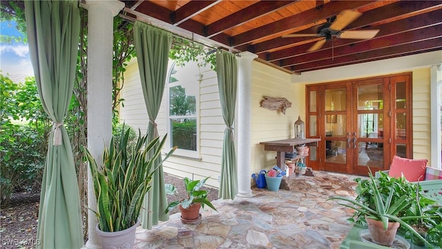 view of patio / terrace with french doors and ceiling fan