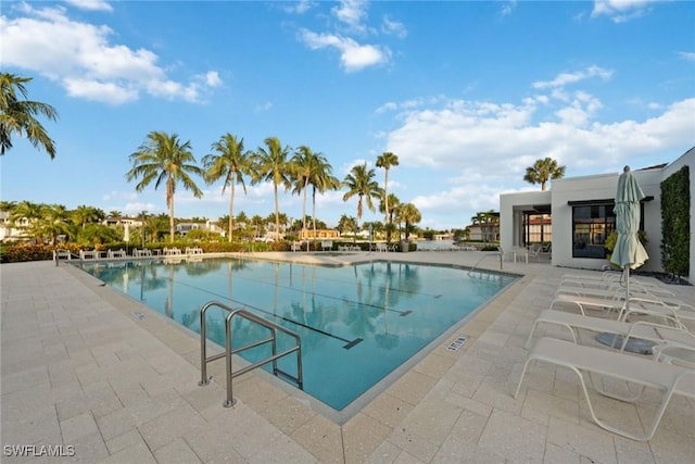 view of swimming pool with a patio area