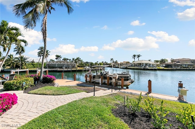 dock area with a water view