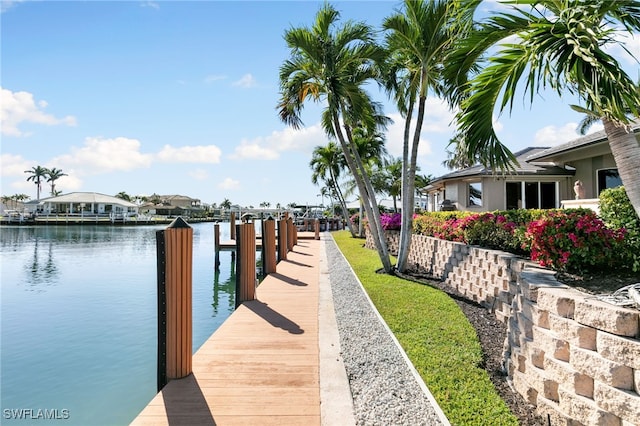 view of dock with a water view