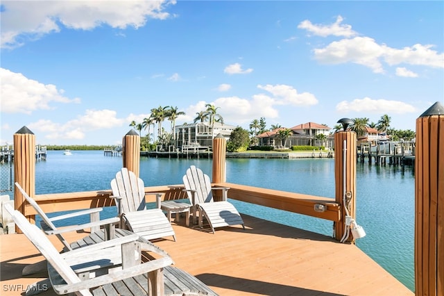 view of dock with a water view