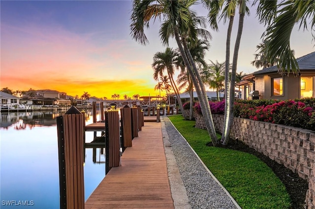 view of dock with a water view