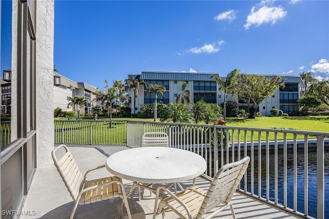 view of patio / terrace featuring a water view