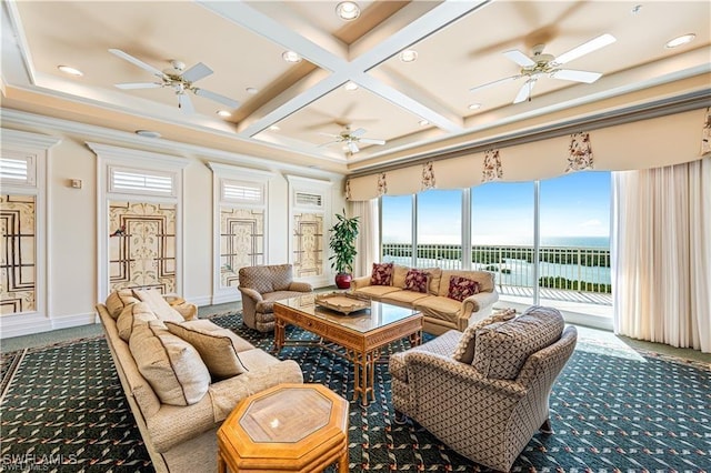 808 Arbor Lake Dr Unit 8-105, Naples, FL 34110 - sunroom featuring coffered ceiling, healthy amount of natural light, and beamed ceiling