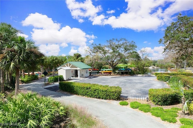 view of property's community with a water view