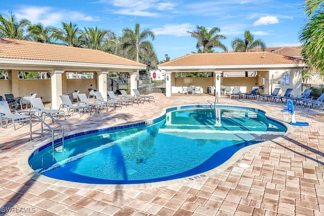 view of swimming pool featuring a patio