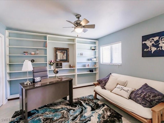 office area with ceiling fan