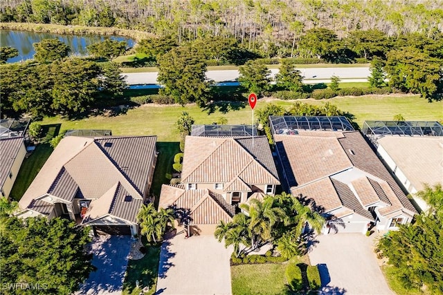 bird's eye view featuring a water view