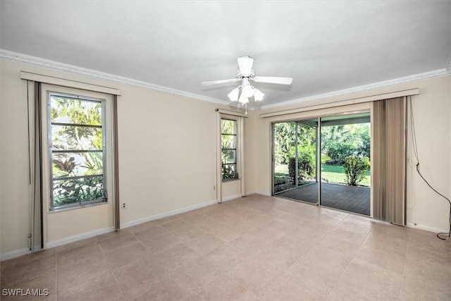 unfurnished room featuring crown molding and ceiling fan