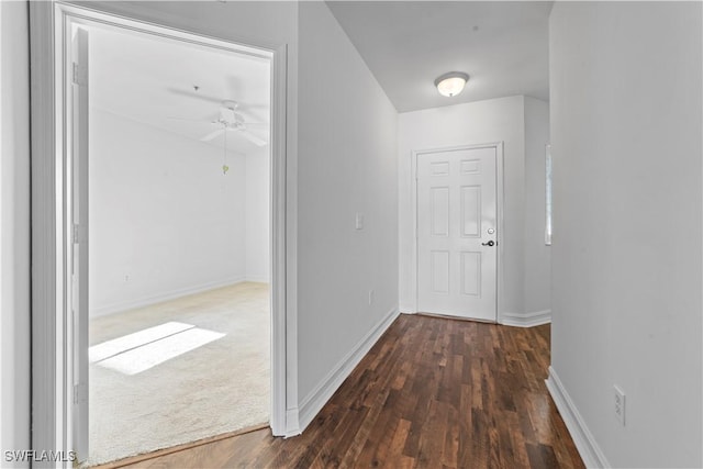 hallway featuring dark wood-type flooring