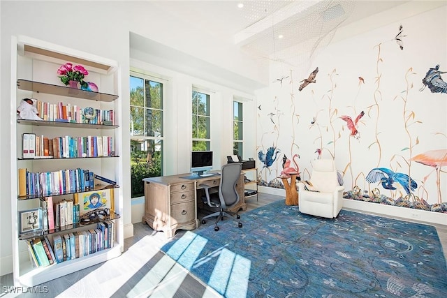 home office featuring hardwood / wood-style flooring