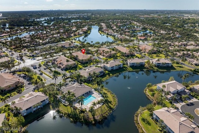 drone / aerial view featuring a water view