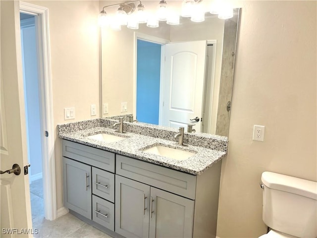 bathroom featuring tile patterned floors, vanity, and toilet