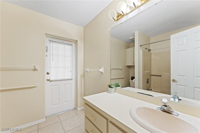 bathroom with tile patterned floors, vanity, and tub / shower combination